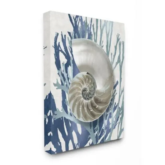 Stupell Industries Shell Coral Beach Blue Design Canvas Wall Art {1}