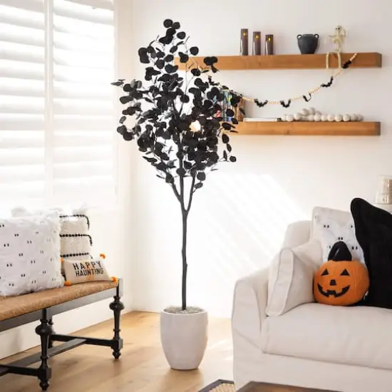 6ft. Artificial Halloween Black Eucalyptus Tree {7}