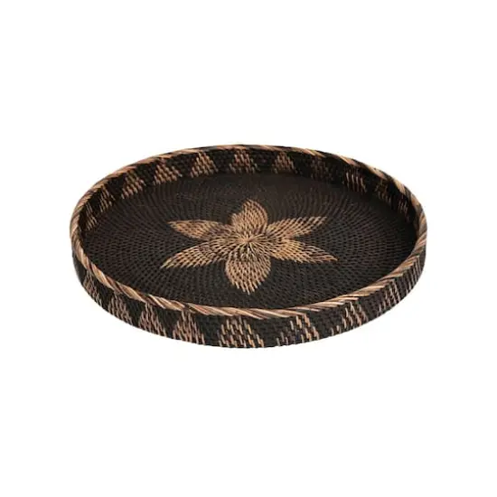 Hello Honey&reg; Decorative Hand-Woven Rattan Tray With Flower Design {1}