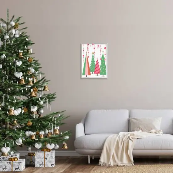 Stupell Industries Pink & Green Christmas Trees Framed Giclee Art Gold {3}