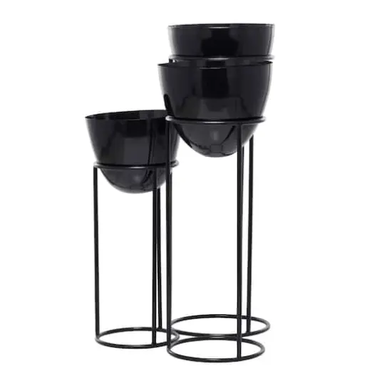 Set of 3 Black Iron Contemporary Planters, 13" x 13" x 13" {3}