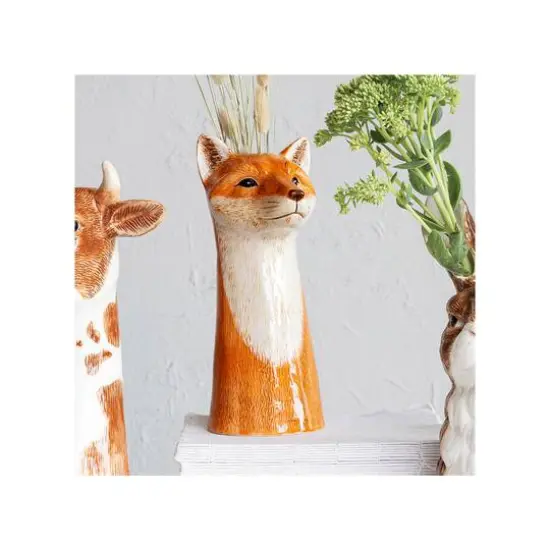 Hello Honey&reg; 11" Orange Hand-Painted Decorative Stoneware Fox Vase {4}