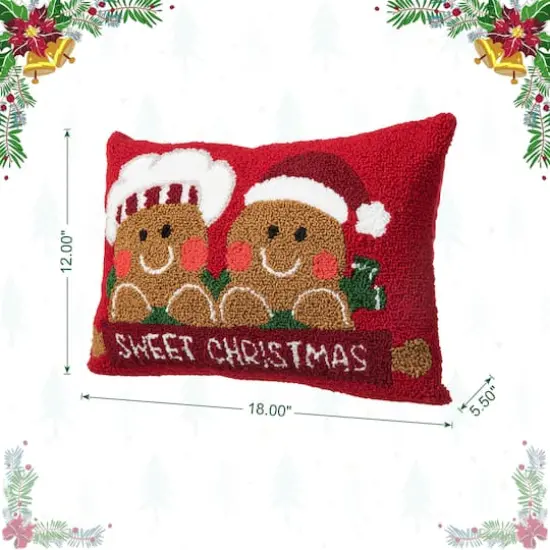 Glitzhome&reg; 18" Hooked Gingerbread Boy & Girl Pillow {9}