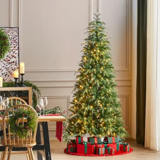 Glitzhome&reg; 7.5ft Pre-Lit Green Slim Fir Artificial Christmas Tree, Multicolor LED Lights {5}