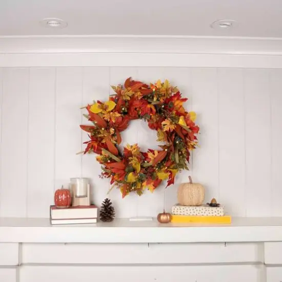 24" Pre-Lit Fall Harvest Leaf Holiday Wreath {3}