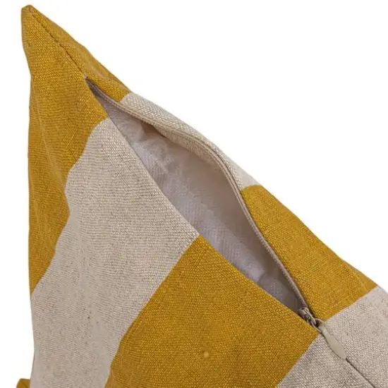 Hello Honey&reg; 20" Yellow & Natural Cotton & Linen Striped Pillow {5}
