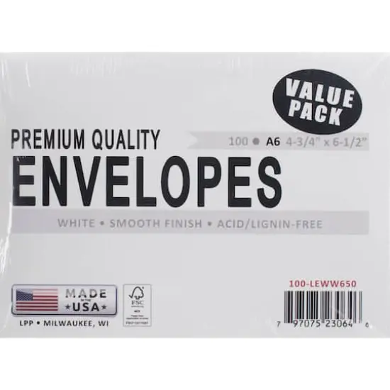 Leader Paper Products White A6 Envelopes, 100ct. {1}