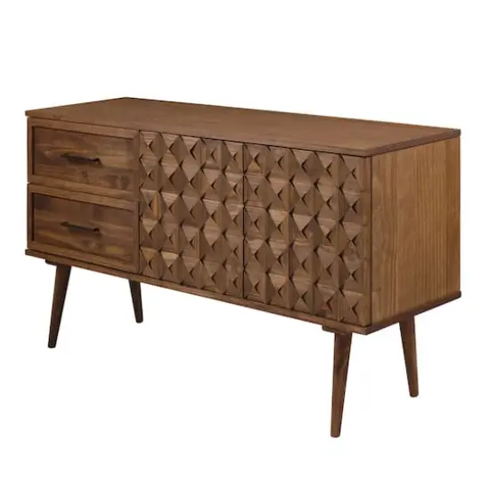 Walker Edison 58" Brown Solid Wood 2-Drawer Prism Sideboard {6}