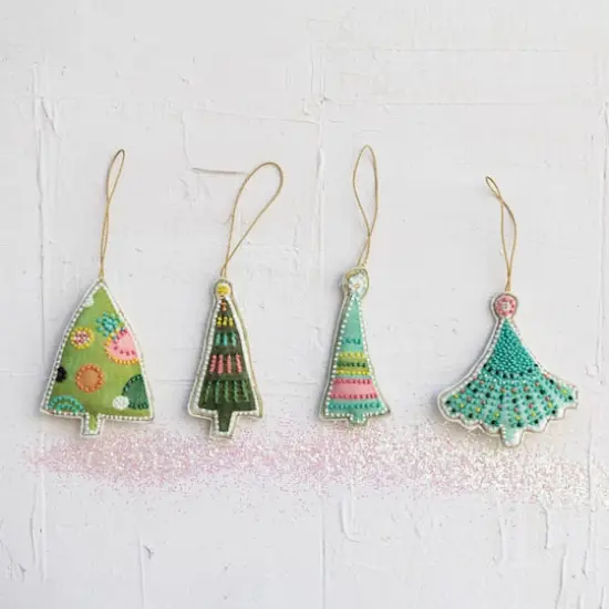 Hello Honey&reg; 4 Pack Bead Embroidered Christmas Tree Cotton Velvet Ornaments {4}