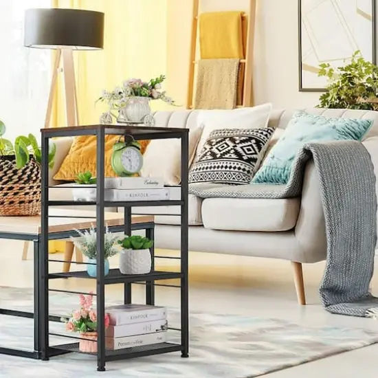 Rustic Brown 4-Tier Industrial Metal Rolling Storage Cart {7}