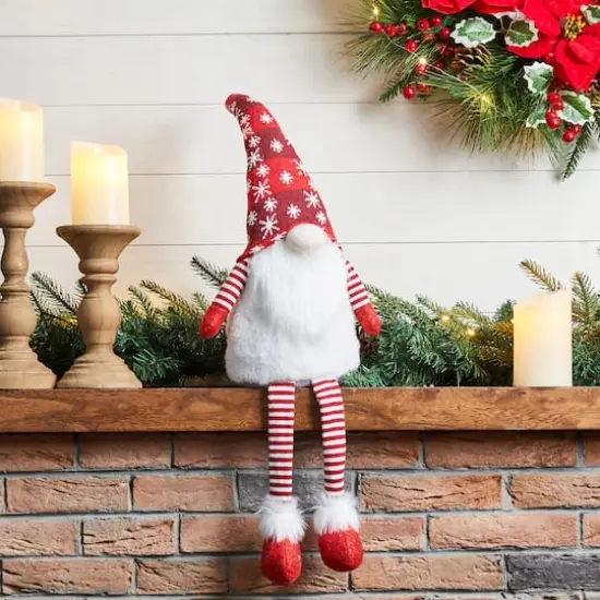 Glitzhome&reg; 28" Fabric Christmas Gnome Shelf Sitter with Dangling Legs {5}