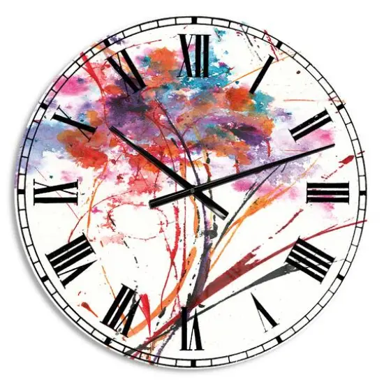 Designart Abstract Handpainted Red Flowers Traditional Wall Clock {1}
