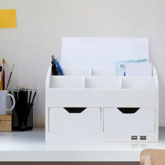American Art D&eacute;cor&trade; White Space Saving Desk Organizer with USB Port {3}