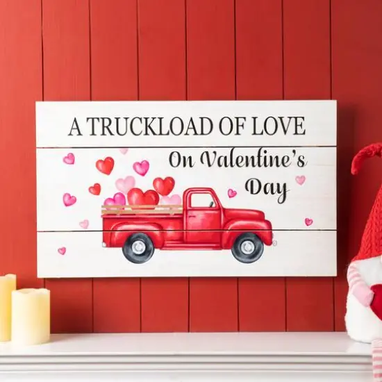 Glitzhome&reg; 24" Wooden Valentine's Truck Wall Sign {3}