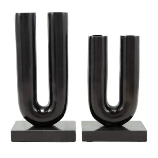 Black Aluminum U-Shaped Candle Holder Set {1}