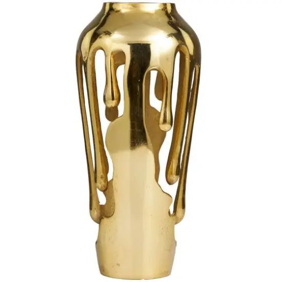 15" Gold Aluminum Melting Drip Vase {5}