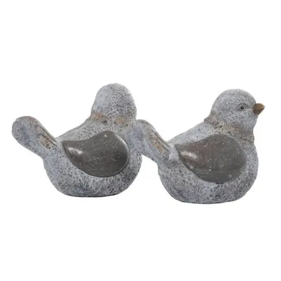 13" Gray Stone Country Bird Garden Sculpture Set {11}