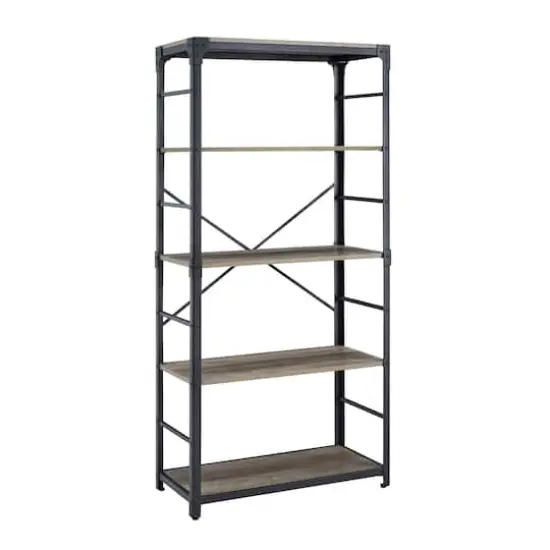 Walker Edison 64" Graywash Angle Iron Industrial Bookcase {1}