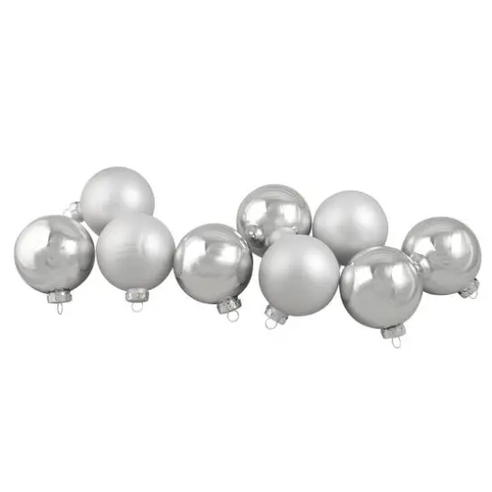 10ct. 1.75" Silver Shiny and Matte Glass Ball Christmas Ornaments {1}