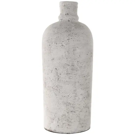 22" Cream Ceramic Antique Style Textured Vase with Curved Handle {4}