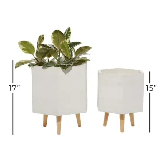 Contemporary Polystone Planter Set White {7}
