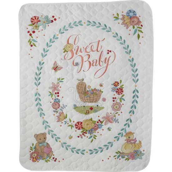 Bucilla&reg; Sweet Baby Stamped Cross Stitch Crib Cover Kit {4}
