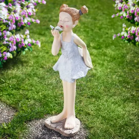 29" Girl with Butterfly Outdoor Garden Statue {3}