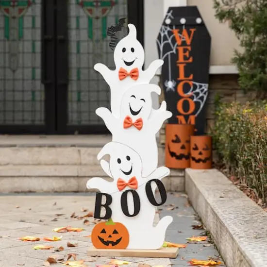 Glitzhome&reg; 37.5" Halloween Wooden Stacked Ghost Porch D&eacute;cor {3}