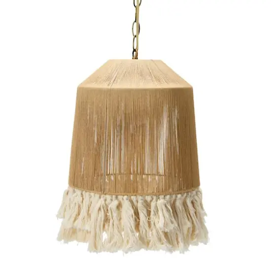 Hello Honey&reg; 16" Coastal Pendant Lamp with Natural Paper Rope Shades, Fringe Detail and Iron Base {3}