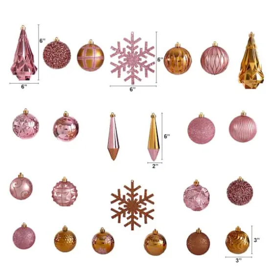 52ct. 6" Pink & Gold Shatterproof Ornament Set {3}