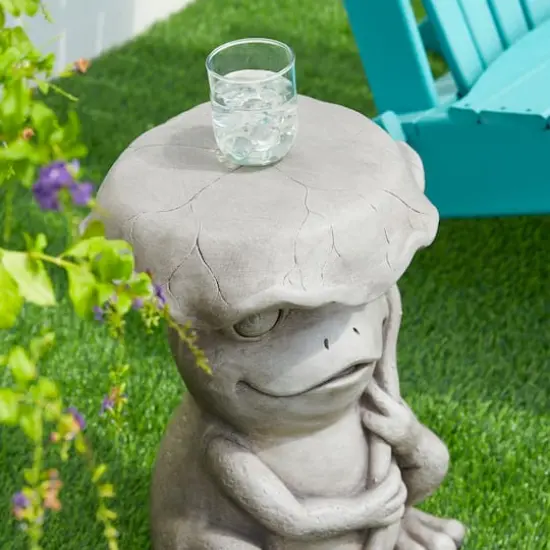Glitzhome&reg; 19" Frog & Lotus Faux Concrete Garden Stool {6}