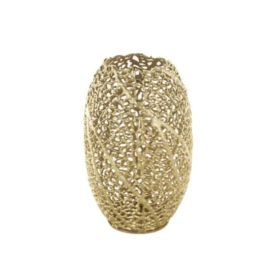 14.5" Gold Aluminum Abstract Metallic Coral Inspired Vase {4}