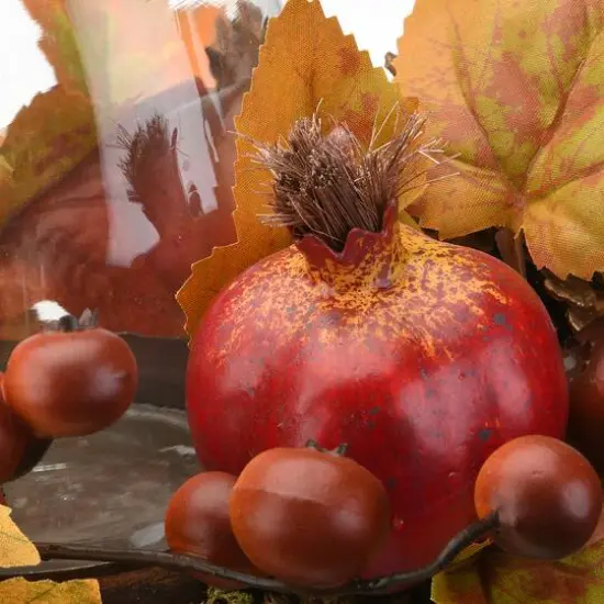 24" Maple Leaves Candleholder Centerpiece with Pomegranates {8}