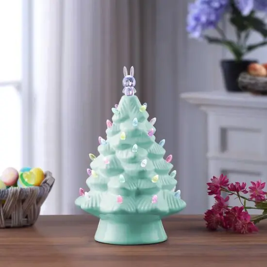 Mr. Cottontail Teal 13" Ceramic Easter Bunny Tree {3}