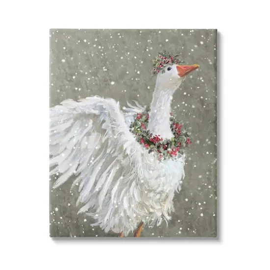 Stupell Industries Winter Goose Seasonal Botanicals Canvas Wall Art {1}