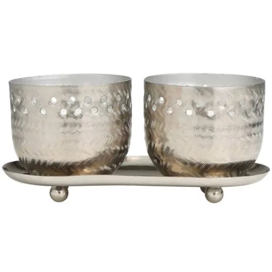 7oz. White Sage Scented Candles in Cut Out Silver Bowls and Tray {6}