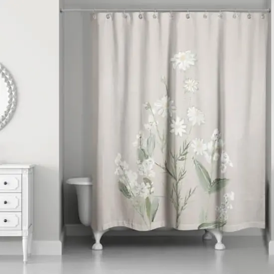 Botanicals White Green Tan 71" x 74" Shower Curtain {1}