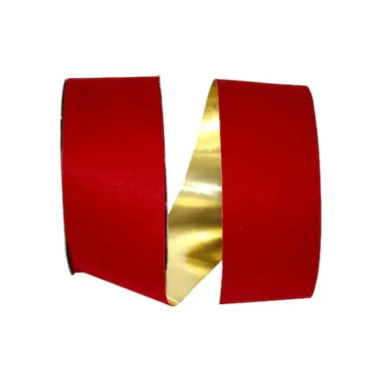 JAM Paper 2.5" x 25yd. Velvet Gold Back Ribbon Holiday Red {1}