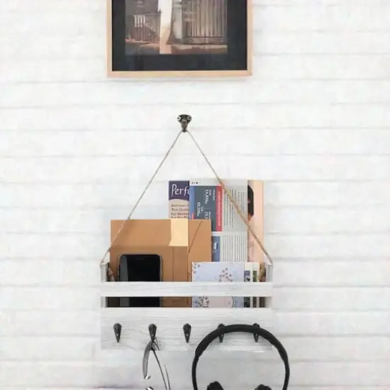 NEX&trade; Gray-Whitewash Hanging Wall-Mounted Mail Organizer with 5 Hooks {1}