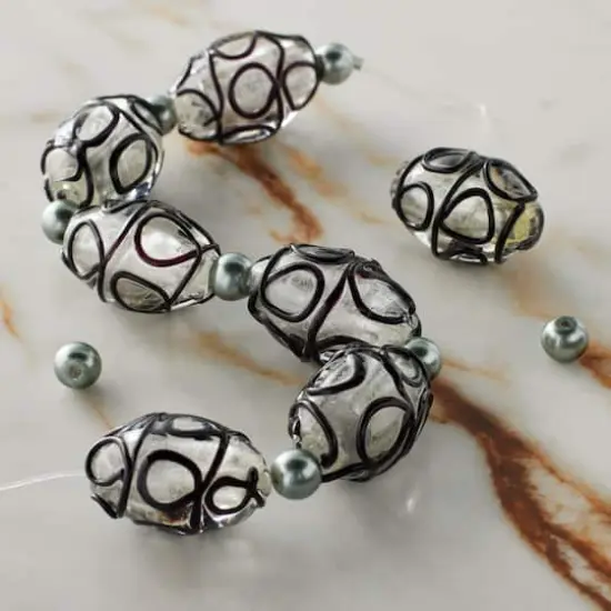 Black Lines Lampwork Glass Oval Bead Mix by Bead Landing&trade; {3}