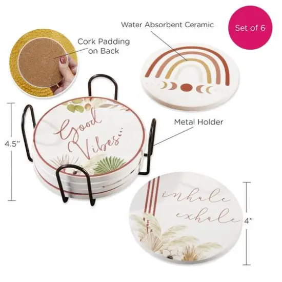 Kate Aspen&reg; Boho Ceramic Coasters with Holder, 6ct. {8}