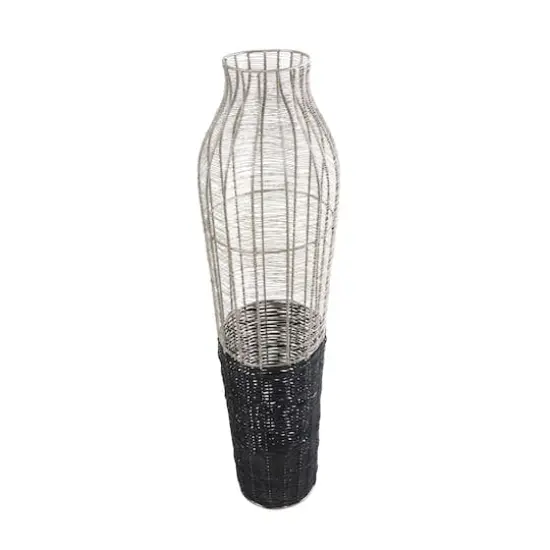 36" Silver Metal Vase with Woven Black Rattan Base {4}