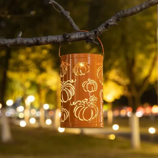 Glitzhome&reg; 10.75" Fall Metal Pumpkin Solar Powered LED Lantern {4}
