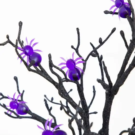 2ft. Pre-Lit Artificial Halloween Spider Twig Tree with 24 Purple LED Lights {4}