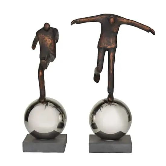 Bronze Polystone People Sculpture with Silver Ball Stands Set {1}
