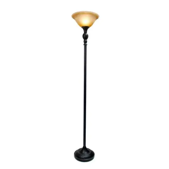 Lalia Home 6ft. Torchiere Floor Lamp with Marbleized Shade Restoration Bronze with Amber Shade {3}