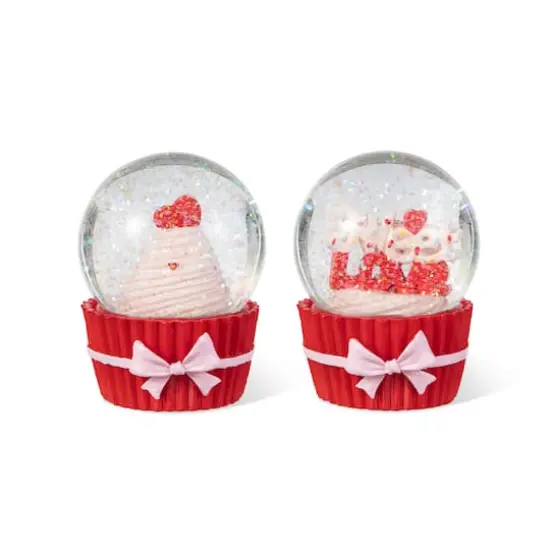 Glitzhome&reg; 3.25" Valentine's Cupcake Waterglobes Set {1}