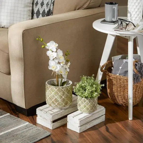 Abstract Gold & White Cement Flower Pot Set {5}