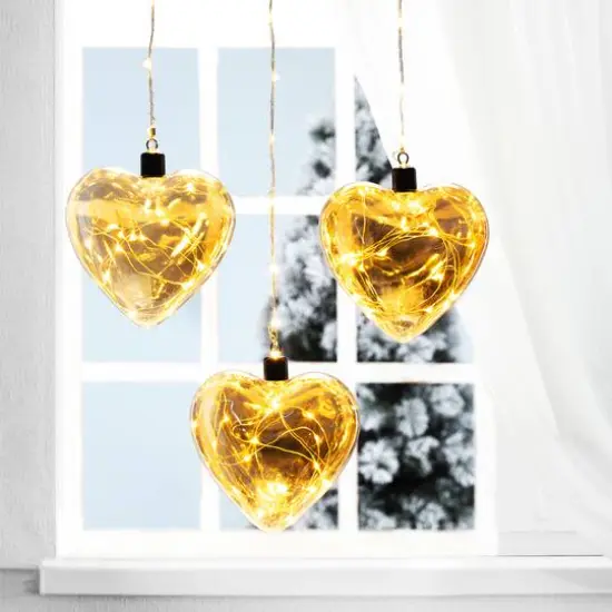Glitzhome&reg; 26" LED Glass Heart Wall D&eacute;cor, Set Of 3 {3}