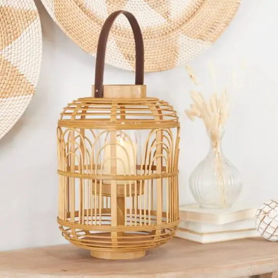 15" Tan Bohemian Bamboo Lantern {3}